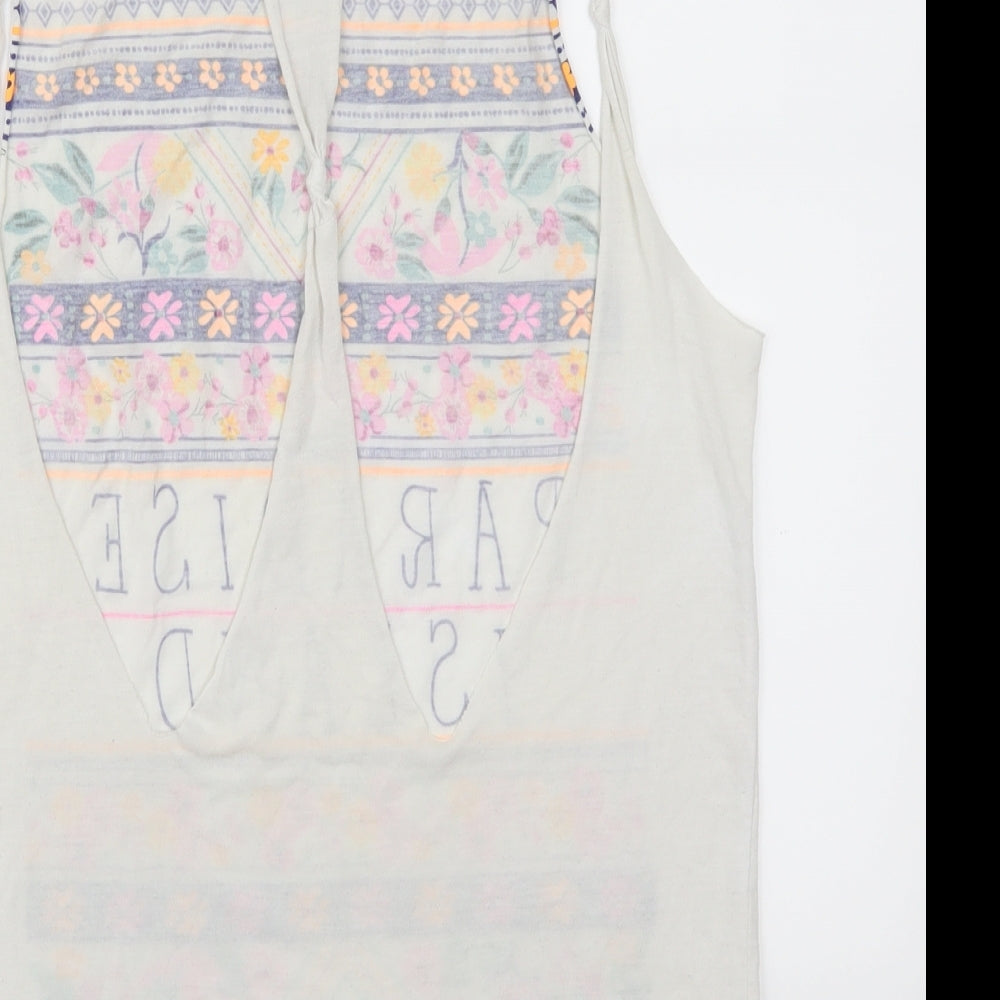 Atmosphere Womens White Floral Basic Tank Size 6 - Cut Out Back Paradise Island