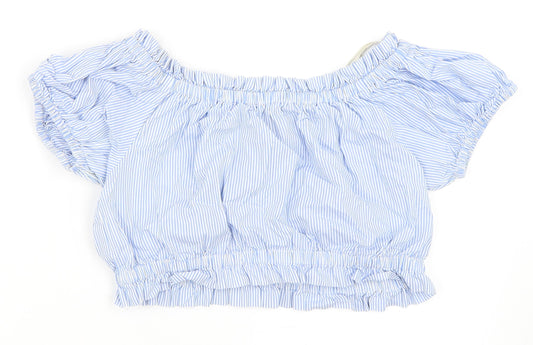 Back view of Forever 21 women’s blue striped cropped blouse, size M