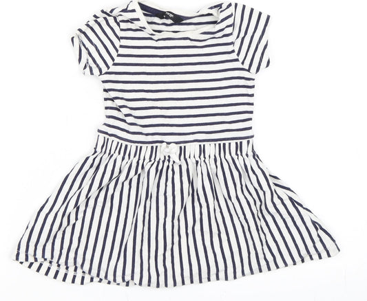 George Girls White Striped Skater Dress Size 12-18 Months