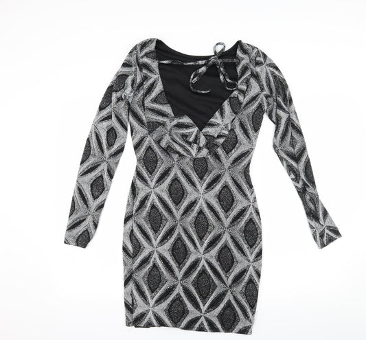 Preworn Womens Black Geometric Bodycon Size 10 - Low Back
