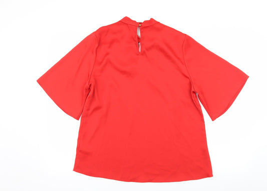 Back view of F&F women’s red satin basic blouse, size UK 14