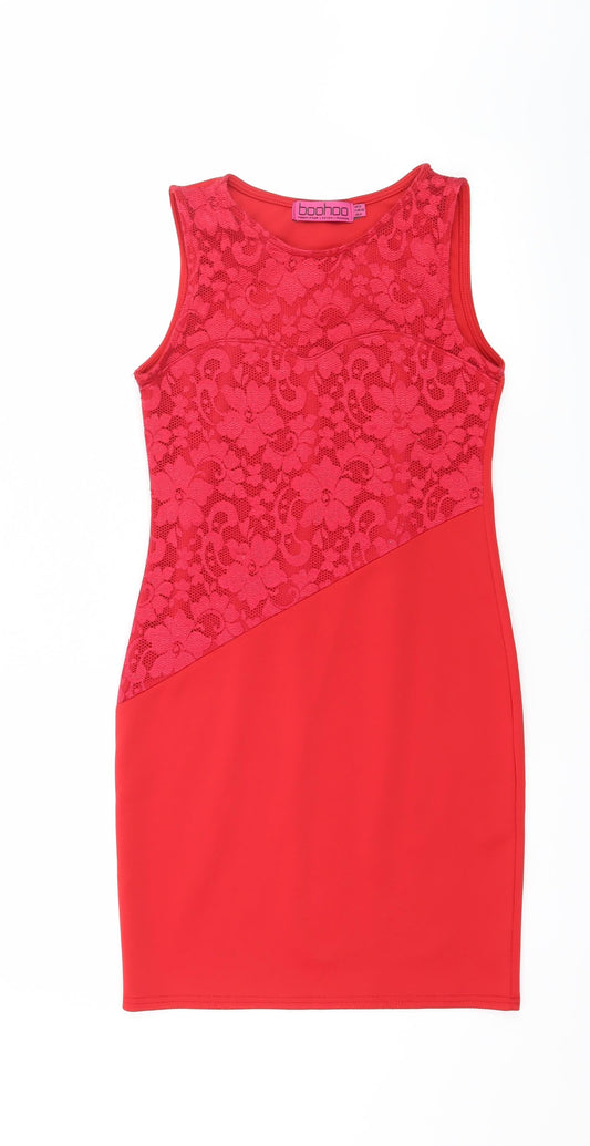 Boohoo Womens Red Jersey Bodycon Size 8
