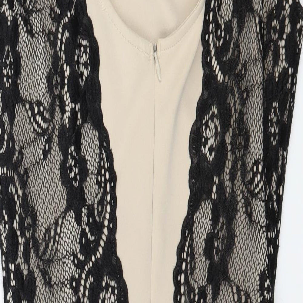 Brand and care label for Boohoo women’s ivory bodycon, size UK 8, - lace detail