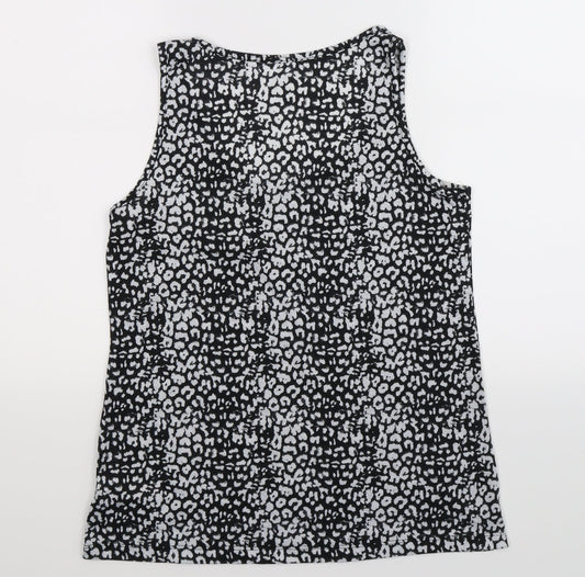 Peacocks Womens Black Animal Print Basic Tank Size 14