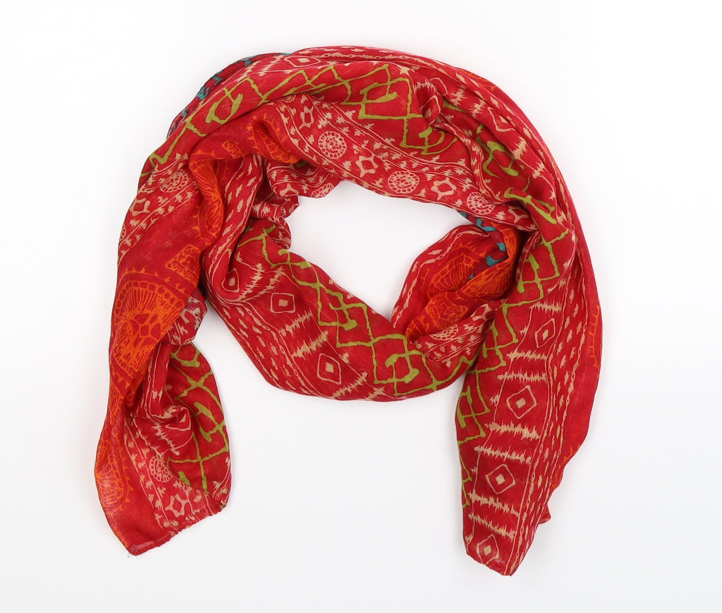 Preworn Womens Red Geometric Knit Scarf