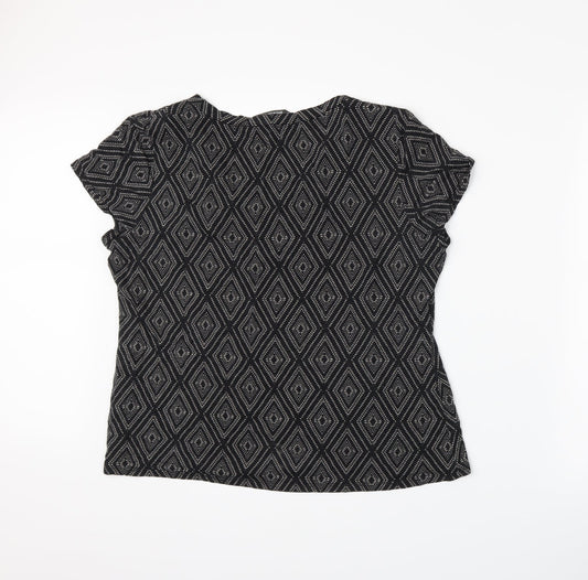 Bonmarché Womens Black Geometric Basic T-Shirt Size 2