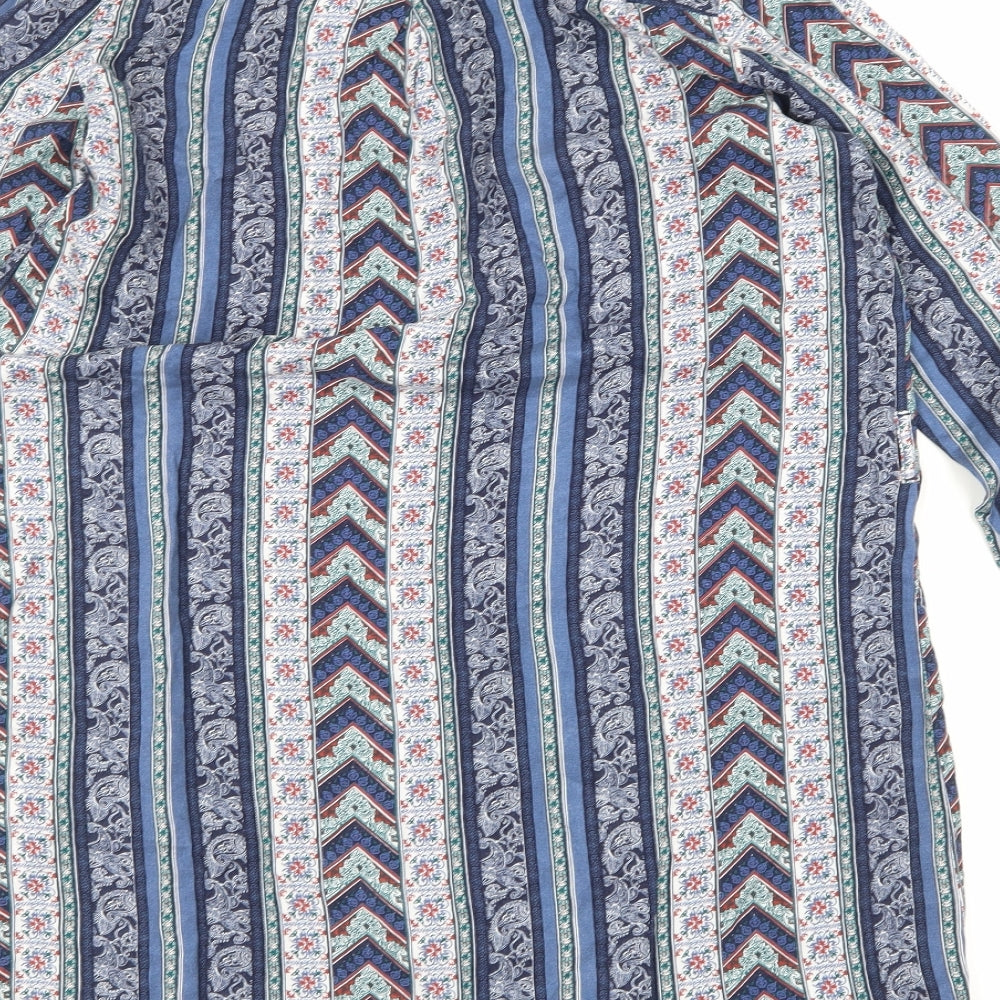 Brand and care label for H&M women’s blue striped shirt dress, size UK 8