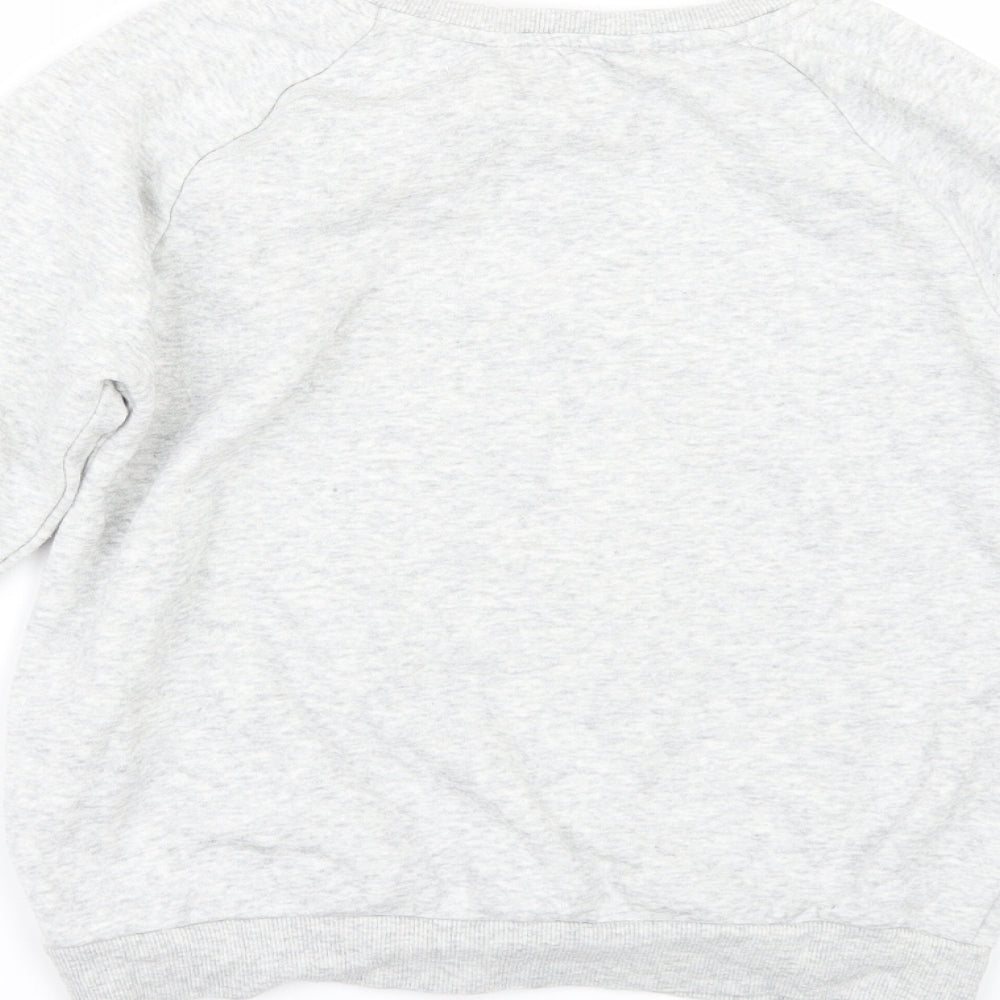 Brand and care label for H&M girls’ grey sweatshirt, size 11-12, years