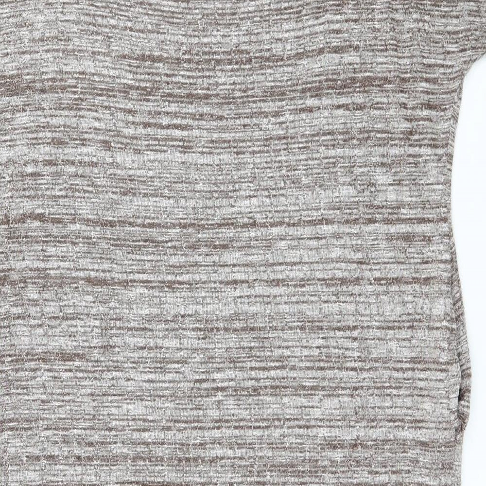 Brand and care label for JCL women’s brown striped jersey basic t-shirt, size M