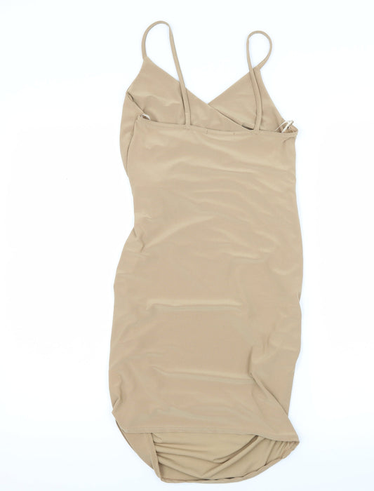 Kiah Womens Beige Jersey Slip Dress Size 10 - Ruched