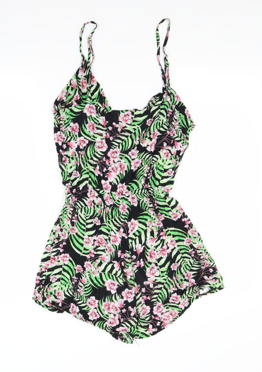 PRETTYLITTLETHING Womens Green Floral Shorts One-Piece Size 8