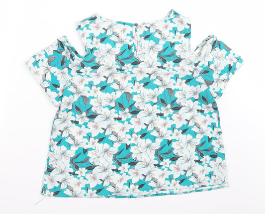 Miss Selfridge Womens Green Floral Basic T-Shirt Size 12