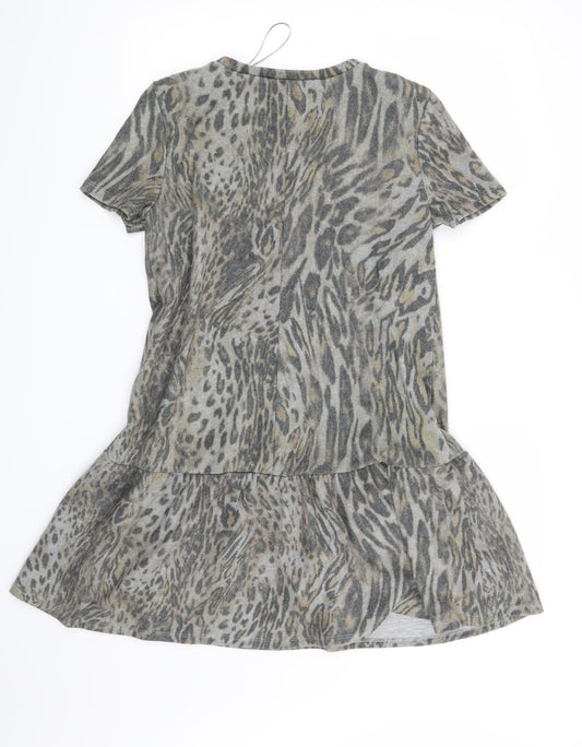 Zara Womens Grey Animal Print Jumper Dress Size S
