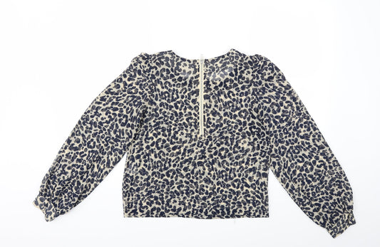 Glamorous Womens Blue Animal Print Basic Blouse Size 8