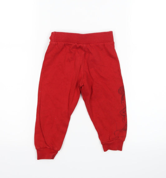 F&F Boys Red Jogger Trousers Size 12-18 Months - Disney Mickey Mouse