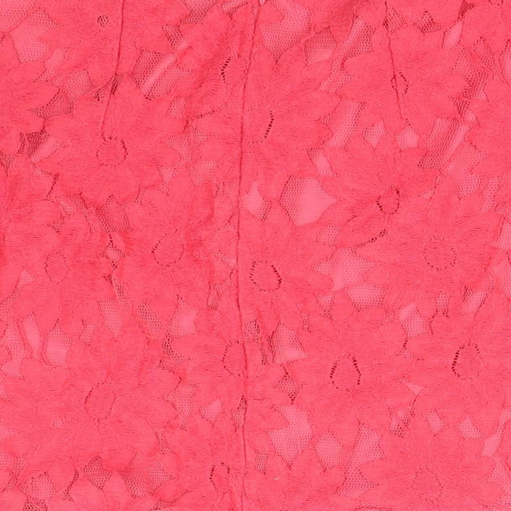 Brand and care label for New Look women’s pink mini skirt, size UK 10