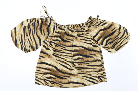 F&F Womens Black Animal Print Basic Blouse Size 14