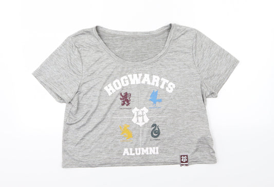 Additional front view of Primark women’s grey jersey basic t-shirt, size UK 12, - hogwarts alumni