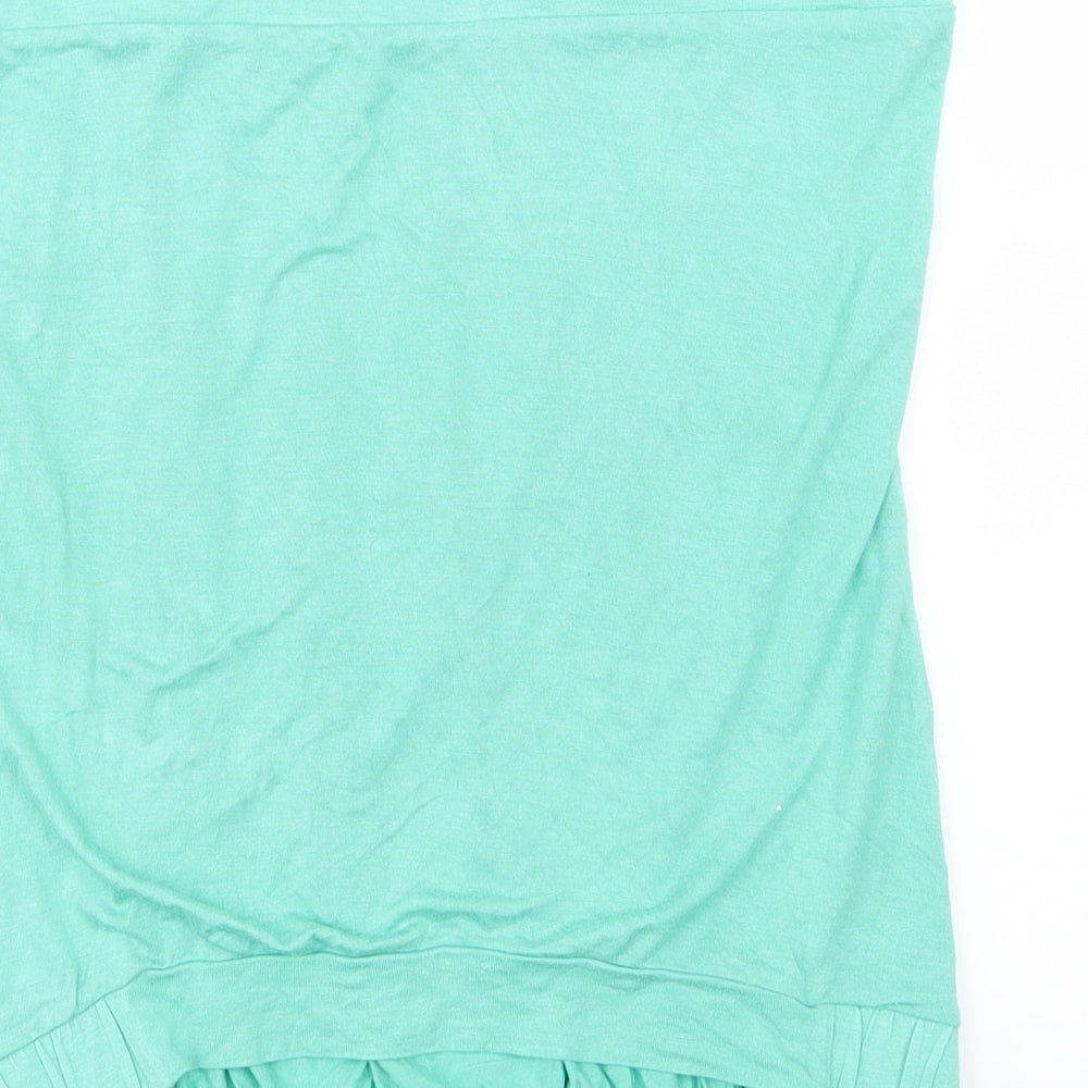 Brand and care label for Pattyboutik women’s green jersey basic t-shirt, size M