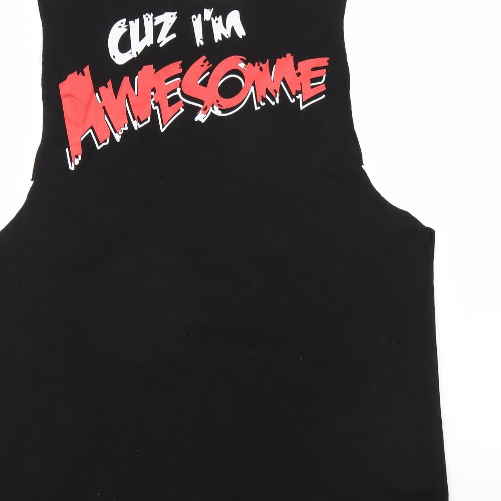 Brand and care label for Authentic women’s black basic tank, size M
