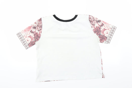 Topshop Womens Pink Floral Basic T-Shirt Size 8 - CROPPED