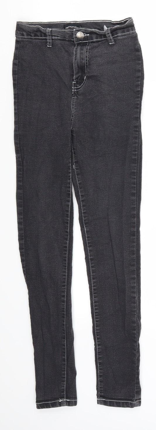 Additional front view of PRETTYLITTLETHING women’s grey denim straight jeans, size UK 6, 26.5-inch leg