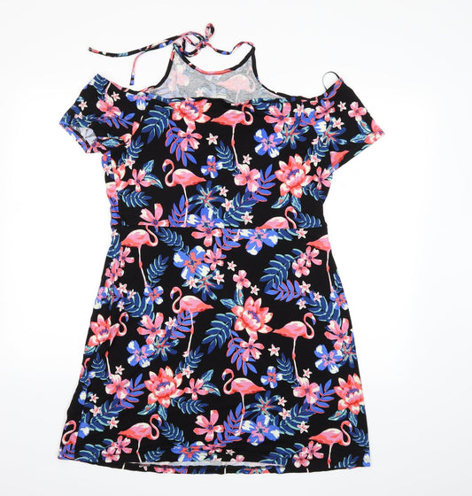 Peacocks Womens Black Floral Shift Size 12