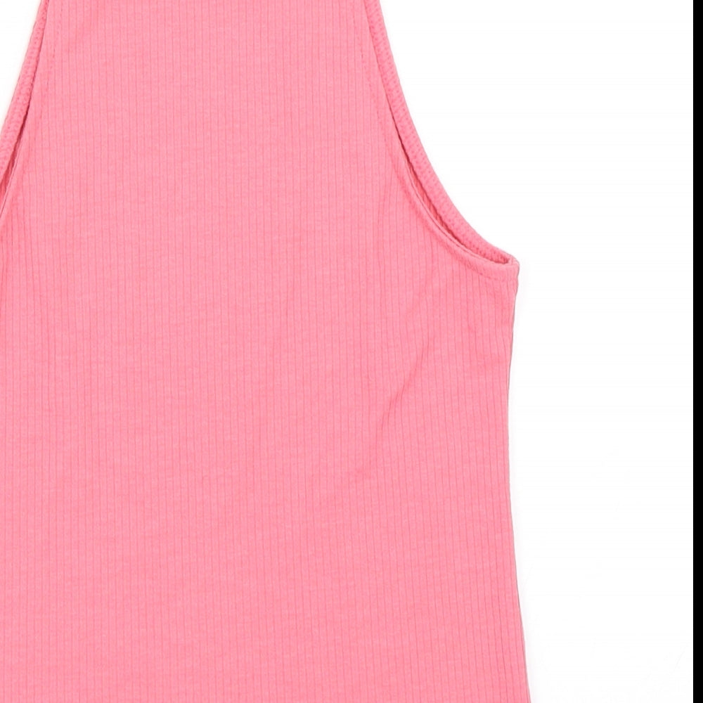 Brand and care label for Pink Woman women’s pink basic tank, size S