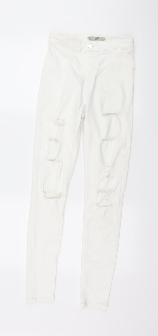 Additional front view of Topshop women’s white denim skinny jeans, size UK 28, in, 32.5-inch leg