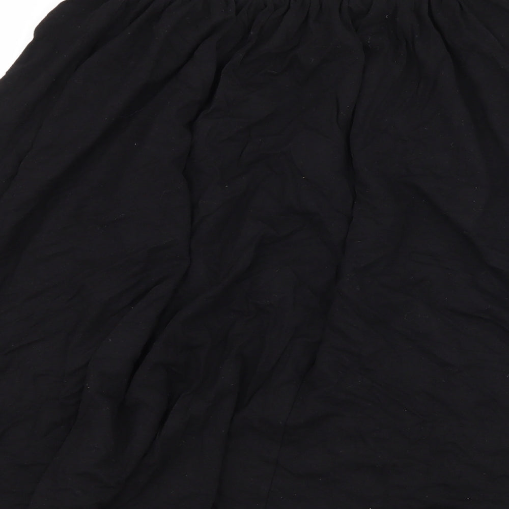 Brand and care label for ASOS women’s black jersey flare skirt, size UK 6
