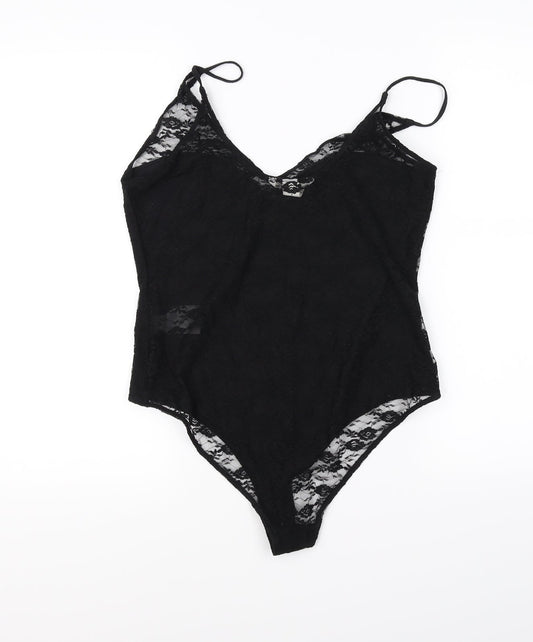 H&M Womens Black Floral  Bodysuit One-Piece Size M