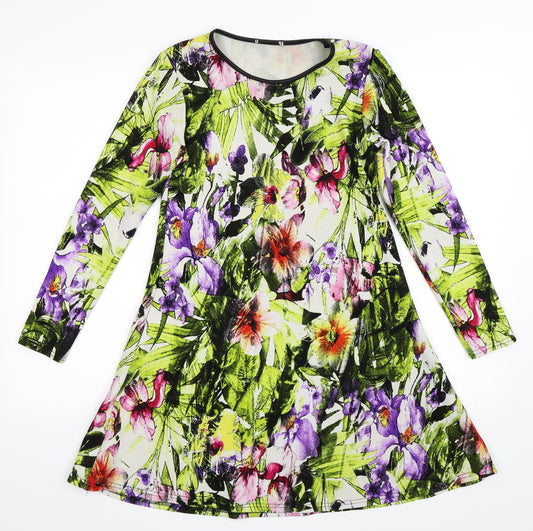 Additional front view of women’s multicoloured floral skater dress, size UK 8