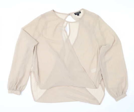 Womens UK Size 8 Topshop Beige Wrap Blouse