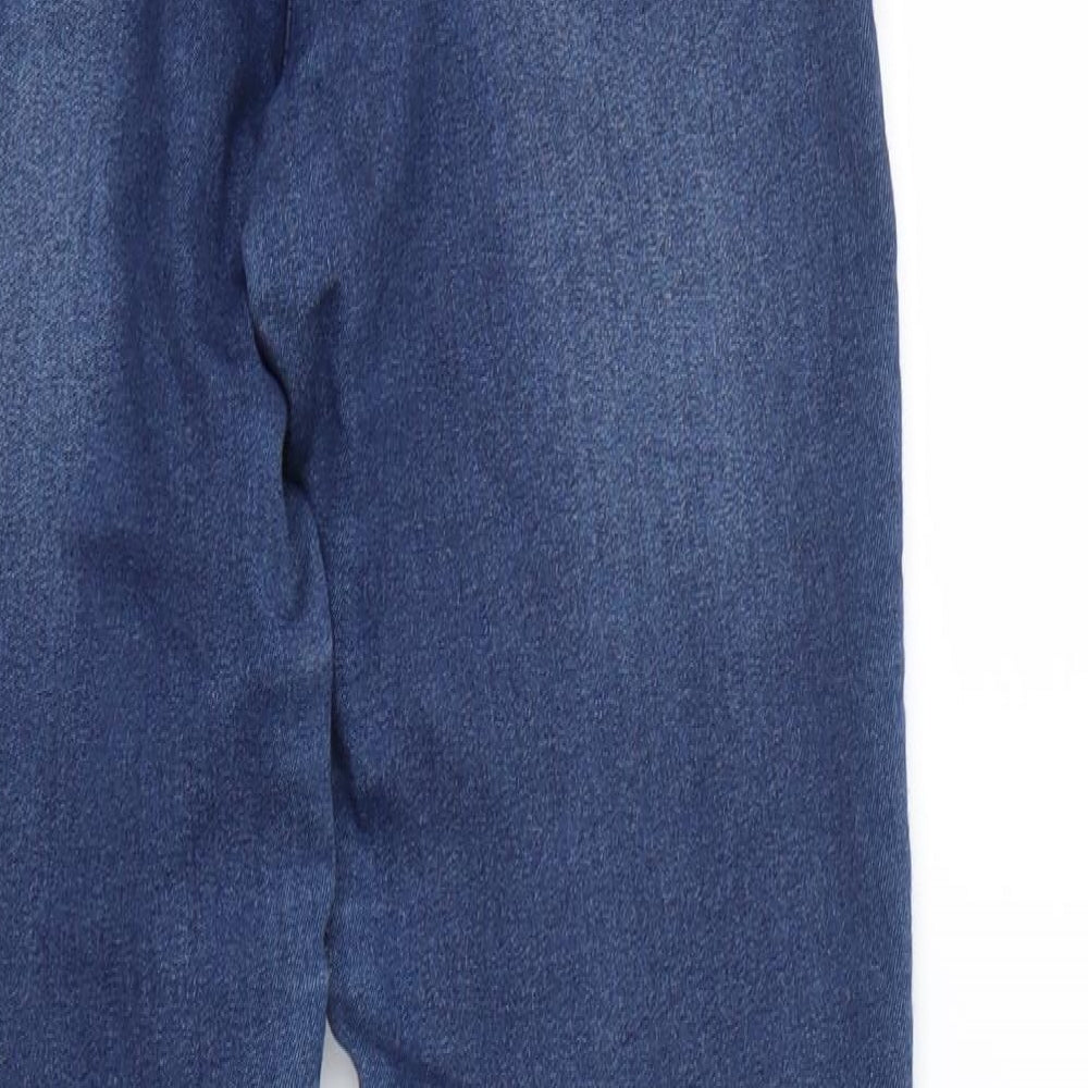 Brand and care label for Miss Selfridge women’s blue denim skinny jeans, size UK 6, 26-inch leg