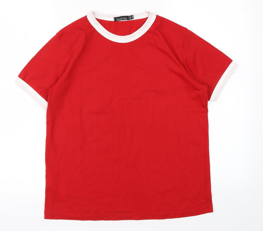 Additional front view of Boohoo women’s red basic t-shirt, size UK 6