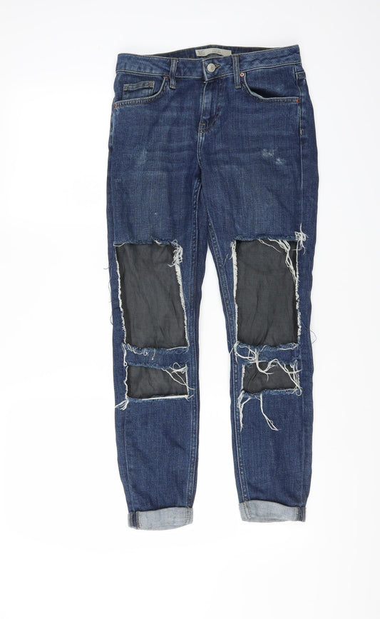 Additional front view of Topshop women’s blue skinny jeans, size UK 25, in, 32-inch leg - distressed