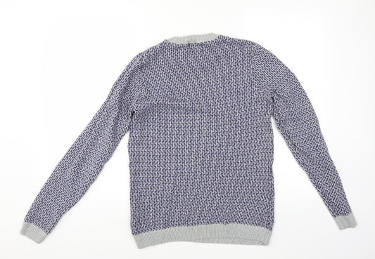 Refectory Mens Blue Geometric Pullover Jumper