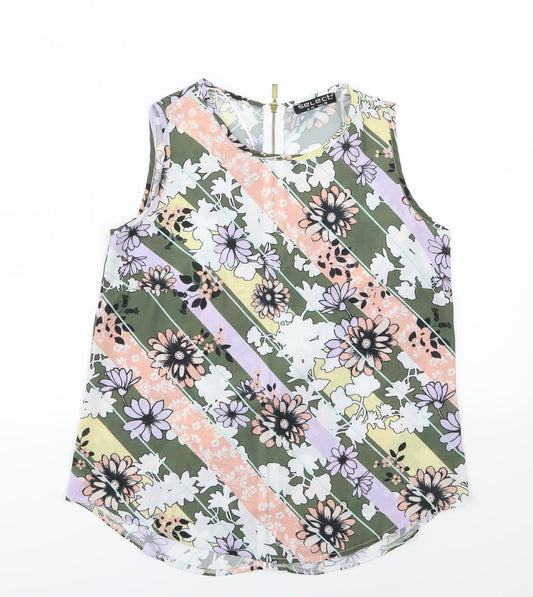 Additional front view of Select women’s multicoloured striped chiffon basic blouse, size UK 10, - floral