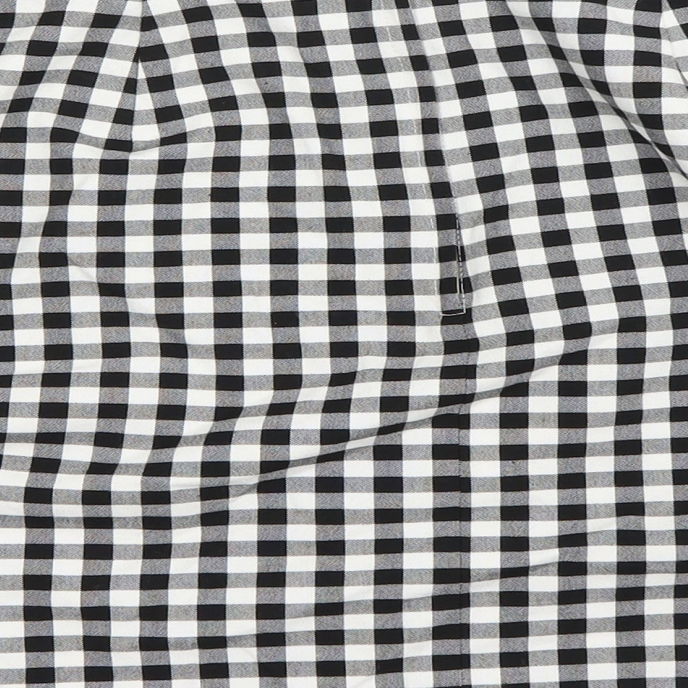 Brand and care label for New Look women’s white check a-line skirt, size UK 12