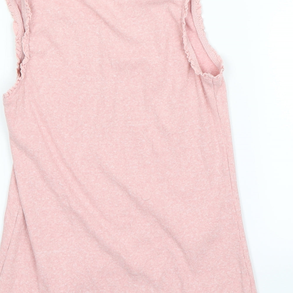 Brand and care label for Next girls’ pink basic tank, size 12, years