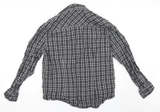 Mens UK Size L Easy Black Button-Up Long Sleeve Casual Shirt