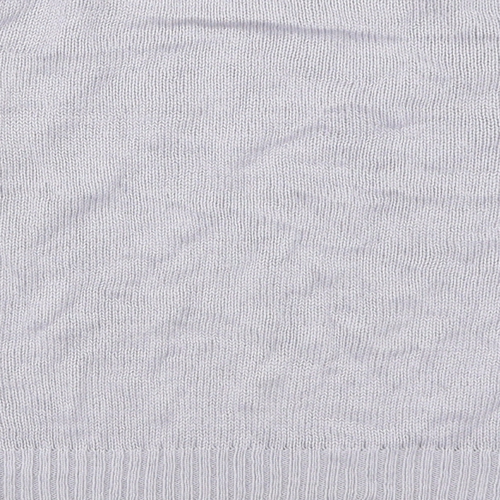 Brand and care label for H&M women’s purple jumper, size S
