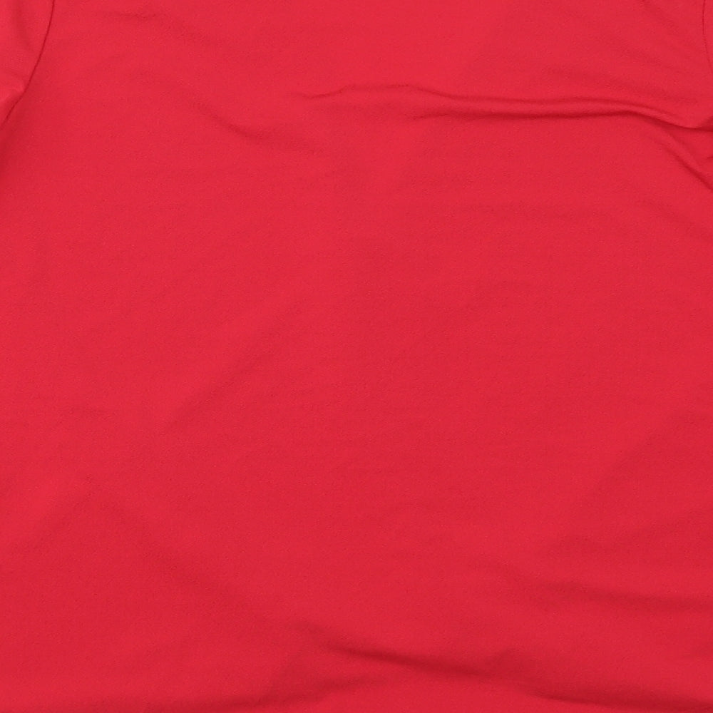 Brand and care label for Atmosphere women’s red basic t-shirt, size UK 10