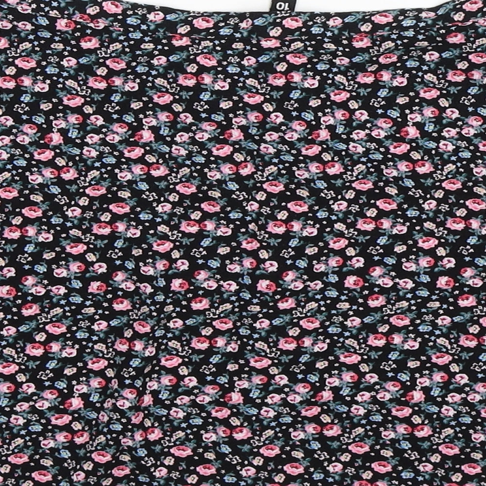 Brand and care label for Divided women’s black floral flare skirt, size UK 10