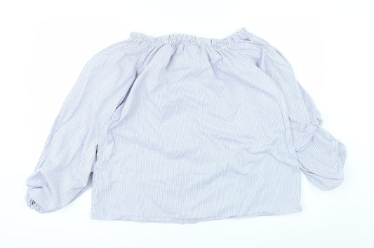 CAMEO ROSE Womens Blue Striped Basic T-Shirt Size S