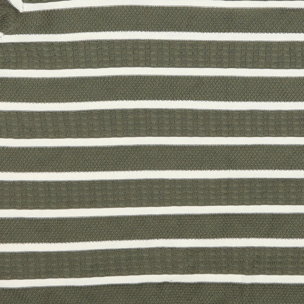 Brand and care label for Anthology women’s green striped jumper, size UK 16