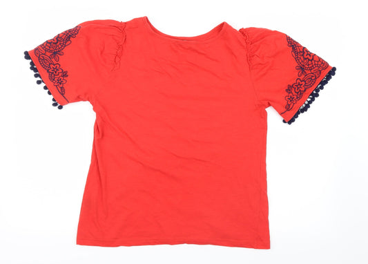 George Womens Red Geometric Basic T-Shirt Size 10 - Pom pom detailed sleeves