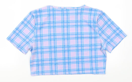 Boohoo Womens Purple Check Cropped T-Shirt Size 14