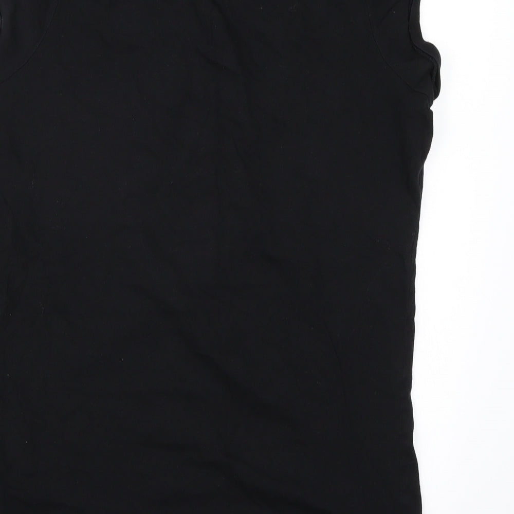 Brand and care label for New Look women’s black basic t-shirt, size UK 8