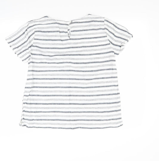 Nutmeg Womens White Striped  Basic T-Shirt Size 12